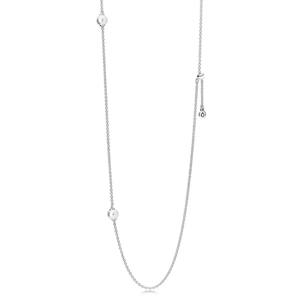 Pandora Luminous Dainty Droplets Necklace, White Crystal Pearl